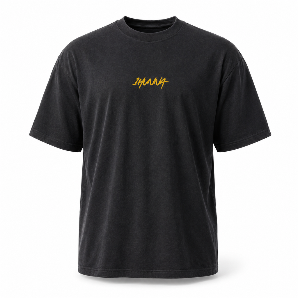 1HUNNA oversized heavyweight t-shirt navy gold front view