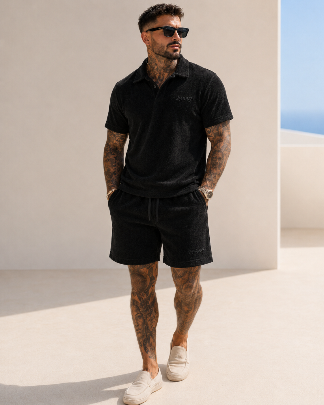 Terry Polo & Shorts -  Black | 1HUNNA