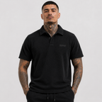 1HUNNA Casual Terry Polo in zwart – gedragen voorkant