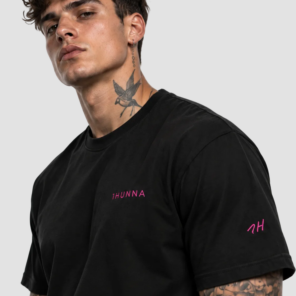 Black Casual 1HUNNA Pink T-shirt – pink chest and sleeve detail