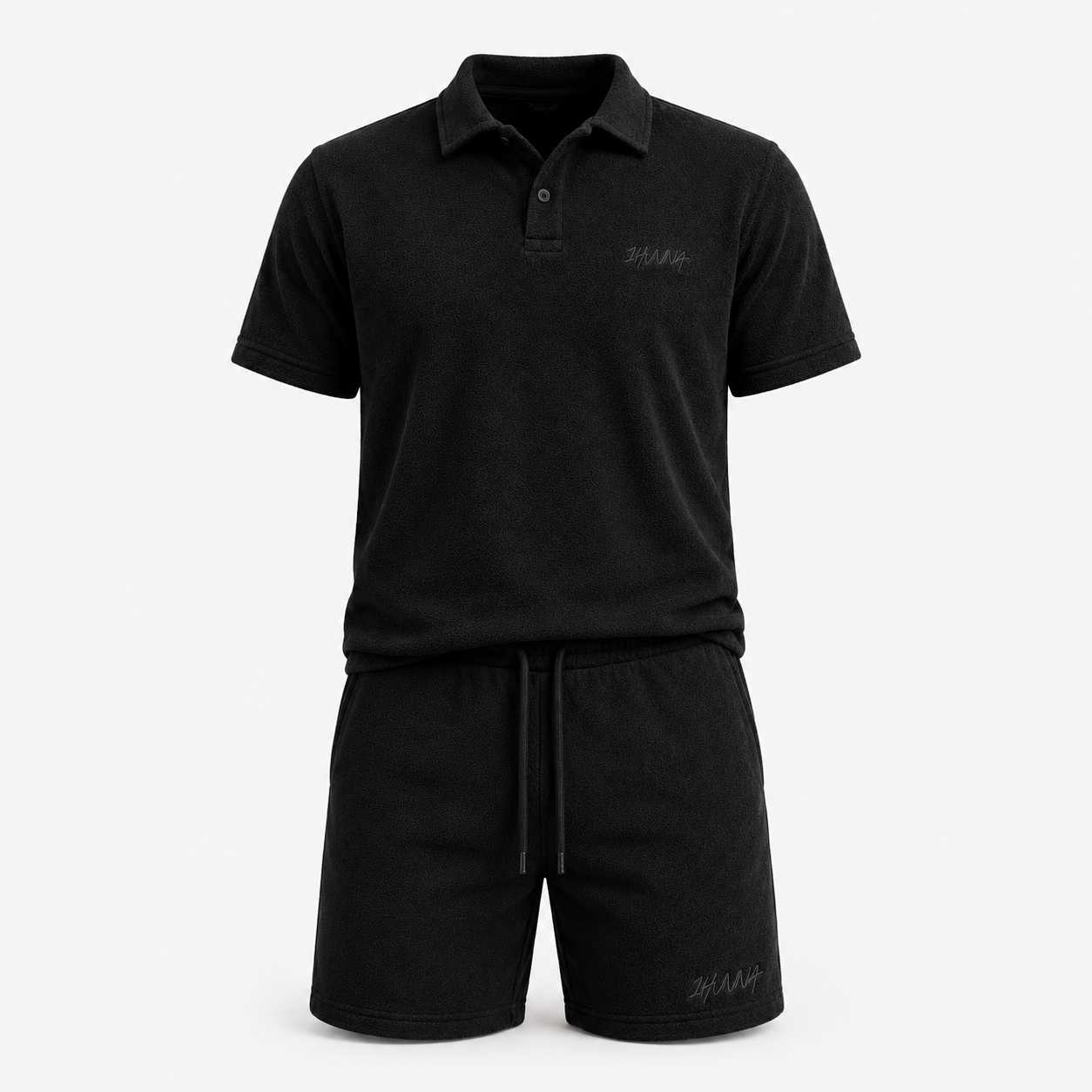 1HUNNA Casual Terry Set in zwart – voorkant