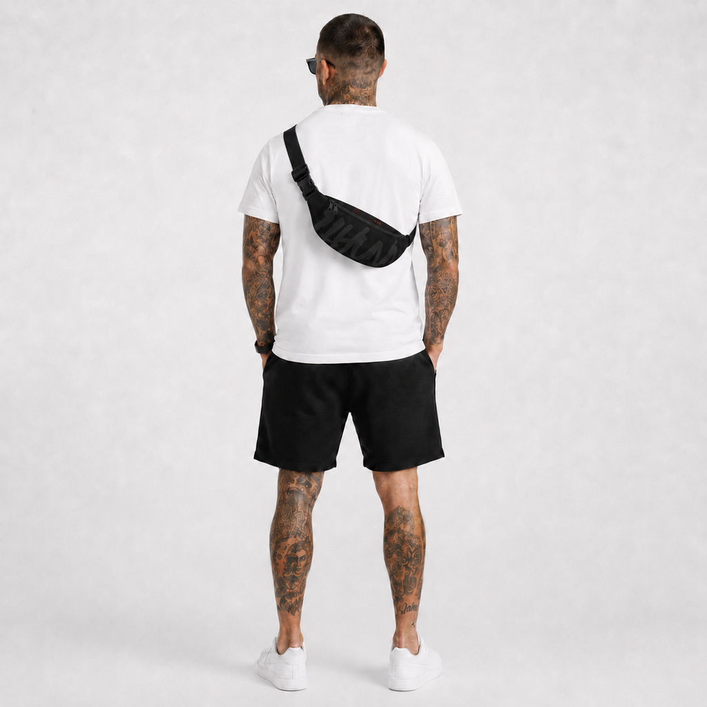 1HUNNA Signature Ghost Bum Bag in black – back worn view