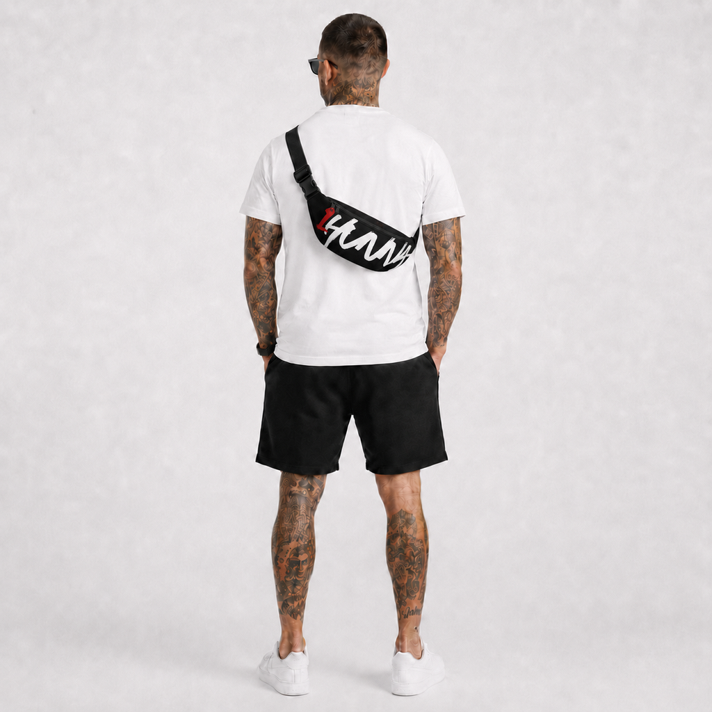 1HUNNA Signature 001 Bum Bag in black – back worn view