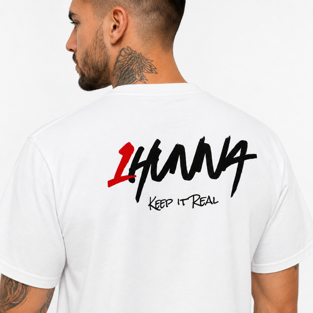 1HUNNA Signature 002 T-shirt in white – back logo detail