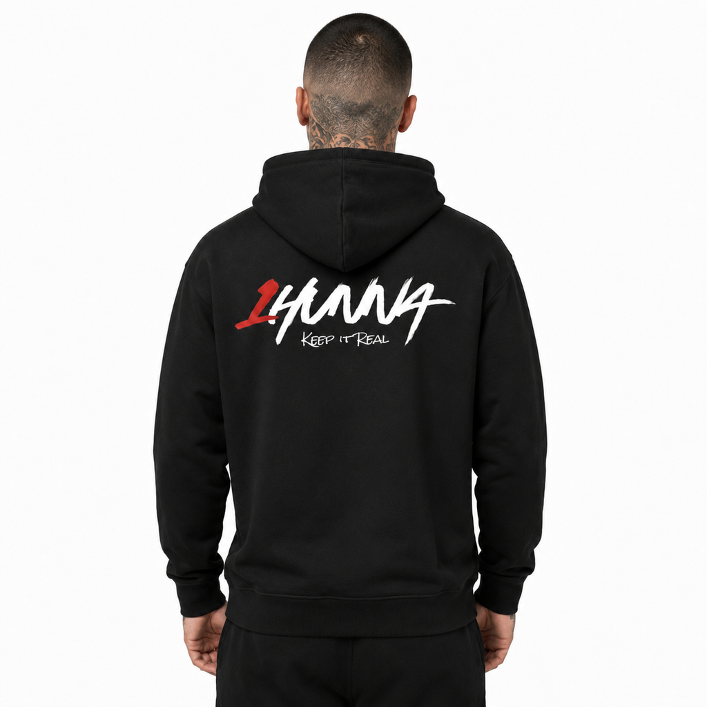 1HUNNA Signature 001 Hoodie in black – back worn view