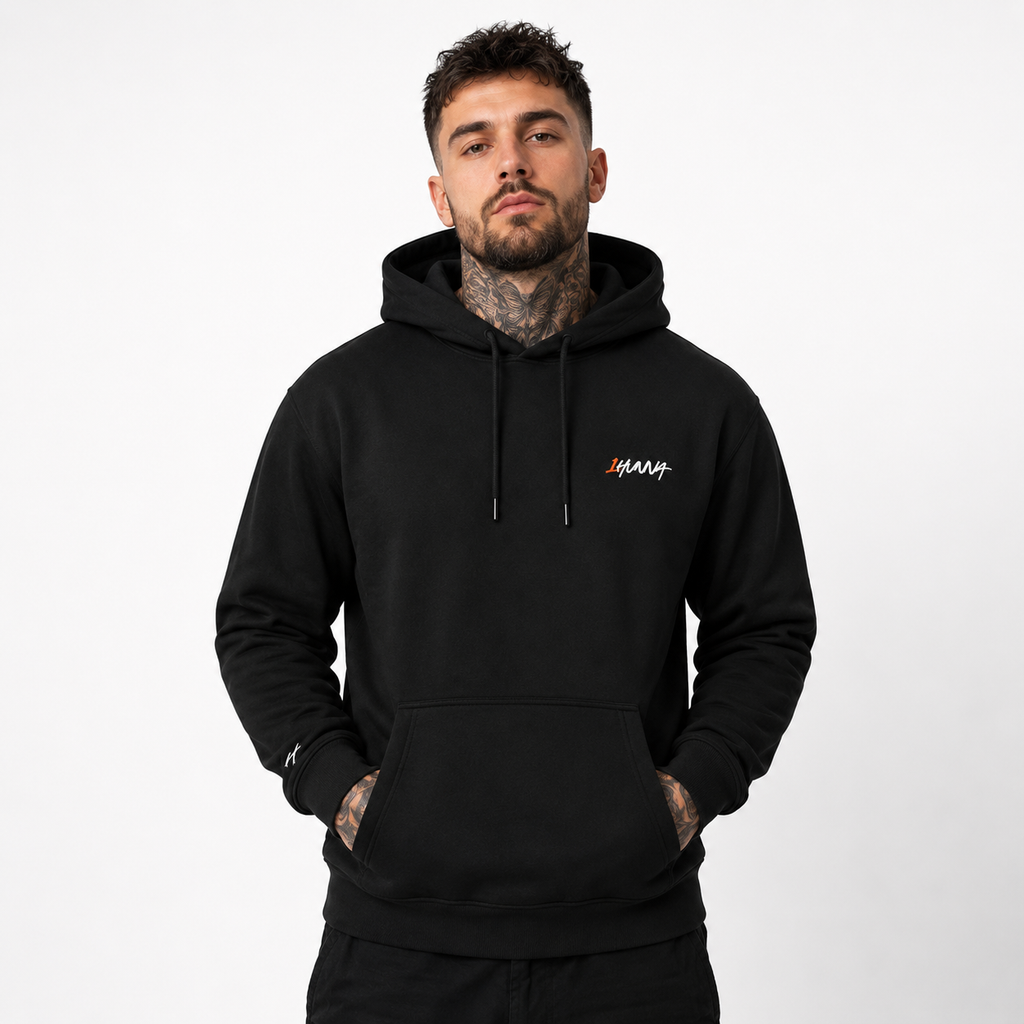 1HUNNA Gallery 001 Faith Over Fear Hoodie in black – front worn view