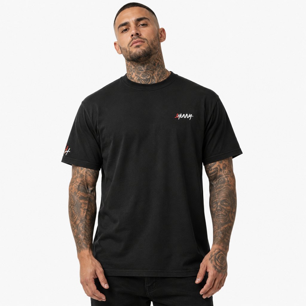 1HUNNA Gallery 001 Faith Over Fear T-shirt in black – front worn view
