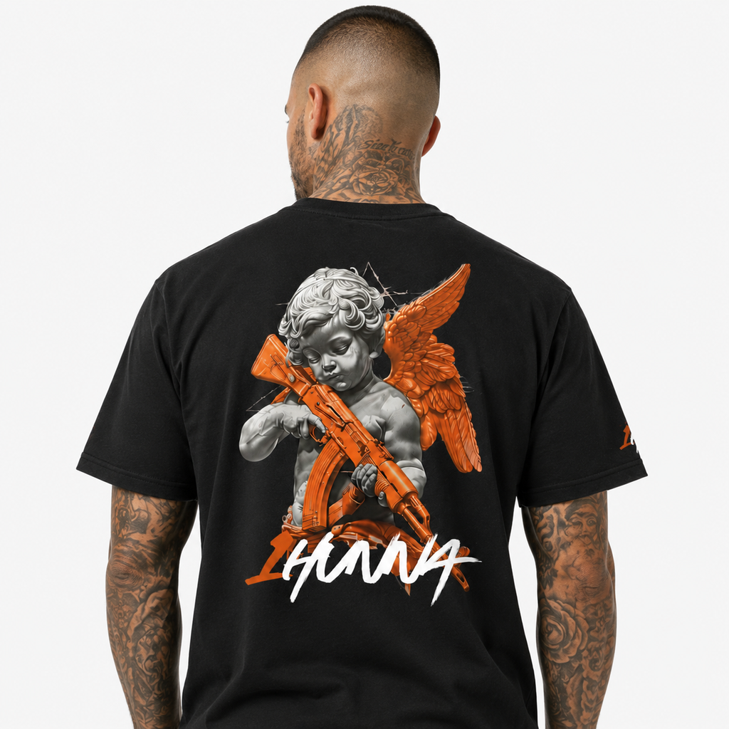 1HUNNA Gallery 001 Faith Over Fear T-shirt in black – back graphic detail