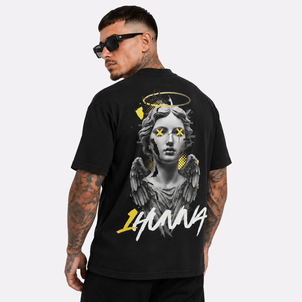 1HUNNA Gallery 004 Chaotic Angel T-shirt in black – back worn view