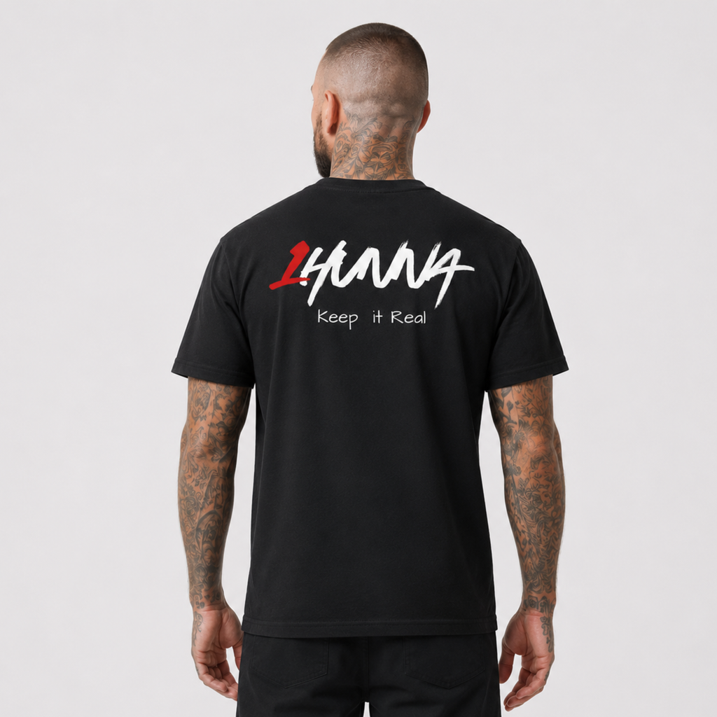 1HUNNA Signature 001 T-shirt in black – back worn view
