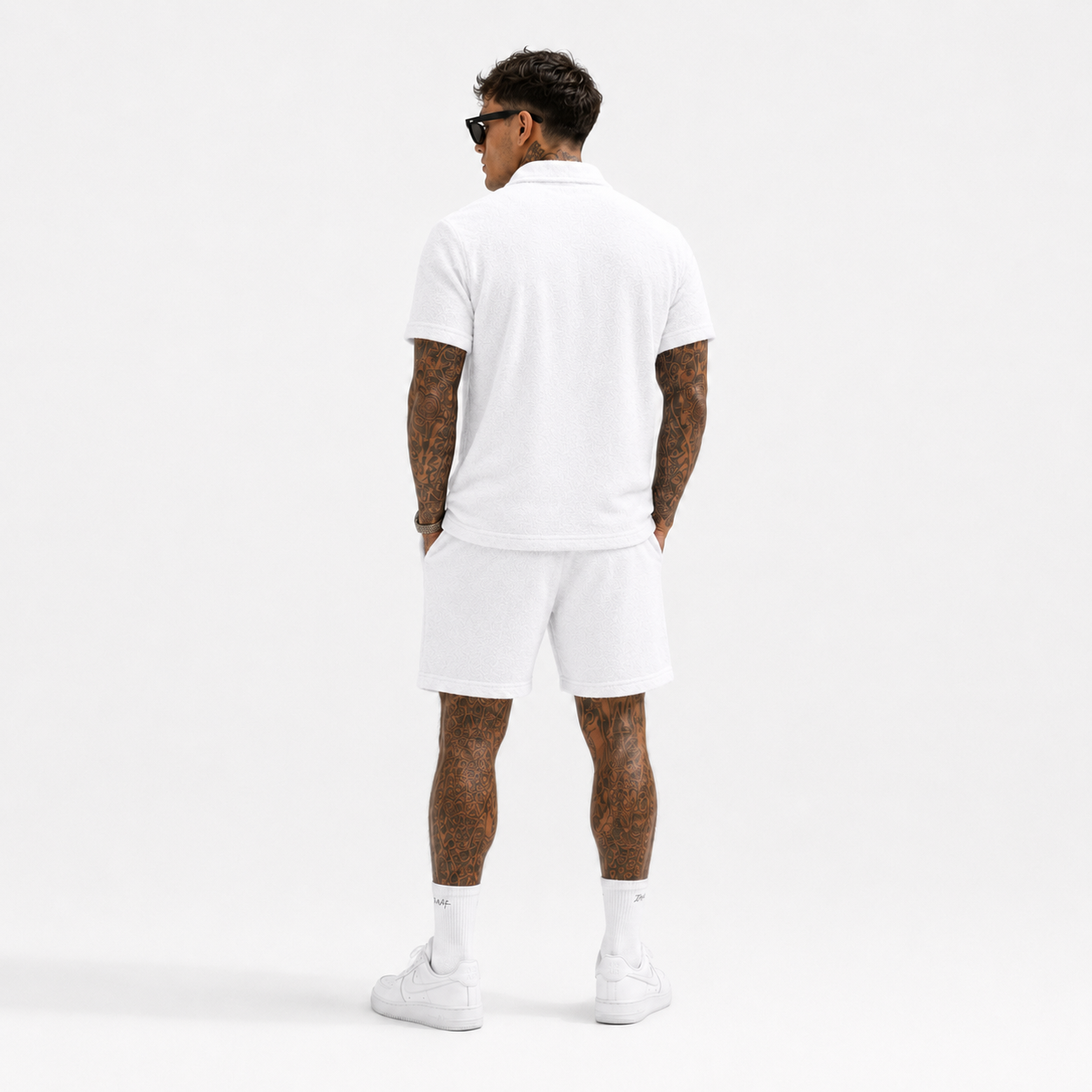 Casual Terry Polo & Shorts Set – White | 1HUNNA